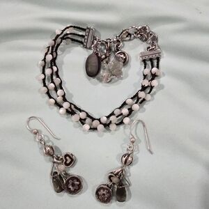 Brighton Silver and White Beaded Bracelet with Charms
